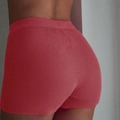 Women high waisted ribbed knit shorts in brick red for yoga and fitness training - One Size / Rose Red