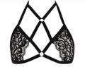 Soutien-gorge sexy en dentelle noire avec sangles géométriques et anneaux métalliques - S / Noir