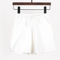 Women's white loose cotton-feel shorts with elastic drawstring waist and side pockets - White