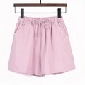 Pink wide-leg casual cotton shorts with drawstring elastic waist and side pockets - Rose Pink