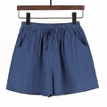 Blue cotton loose athletic shorts with elastic drawstring waist and side pockets - Navy Blue