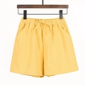 Bright yellow loose cotton-linen shorts for women with elastic drawstring waist and pockets - Goose Yellow