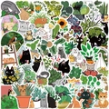 50 wasserfeste Cartoon Katzen und Pflanzen Aufkleber für Koffer und Laptop Deko - Katzen und Pflanzen Serie