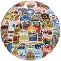 Set of 48 waterproof outdoor camping graffiti stickers with retro mountain and forest designs - Outdoor Camping Theme