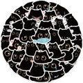 Waterproof cartoon black cat sticker set featuring various cute expressions and accessories - Cartoon Black Cat Emoji
