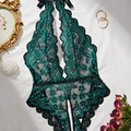 Spitzen-Body mit Blumenmuster in Grün und Schwarz mit Neckholder und rückenfreiem Design - S / Dunkelgrün