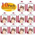 Set of 10 hand-painted cat birthday cards with red envelopes for gift celebration - Hand-painted Big Eye Cat Style (T020401112)