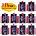 Detailed set of 10 large birthday cards with neon text and 10 red envelopes - Dark Blue Fireworks Style (T020400660)