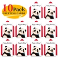 Set of 10 white birthday cards featuring cute cartoon panda illustrations and red envelopes - Panda Style Greeting Card Set (T020401113)