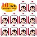 Dettaglio del set da 10 biglietti d'auguri pinguino con vivaci buste rosse incluse - T020401111