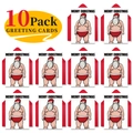Detailed grid view of 10-pack funny Santa Claus greeting cards with red envelopes - Humorous Santa Style (T020400619)
