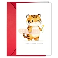Detail of Feel Better Soon card featuring a watercolor tiger and red envelope - Tiger Illustration Style (T020401088)