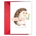 Detailed view of hedgehog watercolor get well card with red envelope and feel better text - Hedgehog Illustration Style (T020401089)