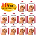 Set of 10 golden retriever birthday cards with red envelopes and Happy Birthday text - Golden Retriever Puppy Style