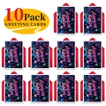 Set of 10 artistic neon Happy Birthday cards with matching vibrant red envelopes - Neon Colorful Graffiti Style (T020400656)