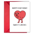 Funny happy birthday card with red envelope featuring a minimalist heart cartoon design - Funny Red Heart Style (T020401083)