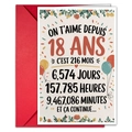 Carte d'anniversaire 18 ans avec enveloppe rouge et texte détaillant le temps passé - Carte Anniversaire 18 Ans Français (T020401116)