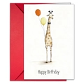 Detail der Geburtstagskarte mit handgezeichneter Giraffe und rotem Umschlagset - Giraffen-Illustrationsstil