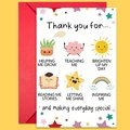 Detail of holiday greeting card with cute cartoon illustrations and a red envelope - Cartoon Fun Gratitude Style (T020400883)