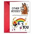 Funny cartoon birthday card with cool unicorn vs angry horse and red envelope - Angry Horse and Dabbing Unicorn (T020400927)