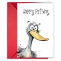 Detail of creative watercolor blue bird birthday card with a vibrant red envelope - Big Eyed Blue Bird (T020400900)