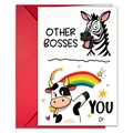 Funny cartoon zebra and cow birthday card detail with a vibrant red envelope - Zebra and Rainbow Cow (T020400928)