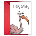Watercolor cartoon bird Happy Birthday greeting card set with a vibrant red envelope - Pink Cartoon Flamingo (T020400898)