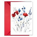 Close-up of artistic watercolor floral greeting card with vibrant red envelope set - Poppy and Lavender Style (T020401124)