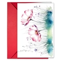 Detailed view of floral watercolor greeting card with a bright red envelope set - Pink and Purple Accents Floral Style (T020401126)