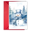 Primer plano de tarjeta de Navidad de acuarela con muñeco de nieve y sobre rojo - Estilo Ilustración de Muñeco de Nieve (T020400911)
