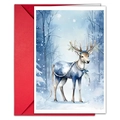 Detailed view of winter watercolor reindeer greeting card with a bright red envelope - Reindeer Style (T020400915)