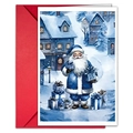 Detalle de tarjeta de Navidad acuarela azul con Papá Noel y sobre rojo festivo - Estilo Papá Noel (T020400913)