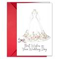 Detail of watercolor wedding card with red envelope and bridal gown floral design - Wedding Dress Illustration (T020400892)