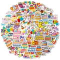 Set of 56 cute cartoon happy birthday stickers with cakes balloons and animals - Cartoon Birthday Theme (T01042945)