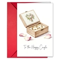 Biglietto di auguri per matrimonio con fedi acquerello e busta rossa coordinata - Illustrazione Scatola per Anelli (T020400888)
