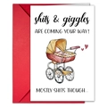 Funny baby carriage greeting card set with red envelope and shits and giggles humor text - Baby Carriage Humorous Greeting Card Style (T020401179)