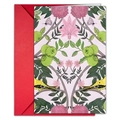Macro detail of a vintage floral greeting card with red envelope and watercolor nature art - Symmetrical Bird And Flower Style (T020401215)