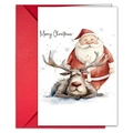 Detail of Christmas card with watercolor Santa and reindeer, including a red envelope - Funny Reindeer Style (T020400897)
