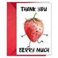 Funny Thank You Berry Much greeting card with strawberry illustration and red envelope - Strawberry Pattern (T020401184)