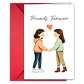 Close-up of friendship greeting card with Friends Forever illustration and red envelope - Casual Girls Style (T020401289)