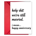 Funny wedding anniversary card "holy shit we're still married" with a red envelope set. - Humorous Artistic Font Style (T020401137)