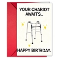Carte d'anniversaire humoristique avec déambulateur et enveloppe rouge amusante - Style Déambulateur (T020401292)