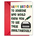 Detail of funny birthday card with vintage cassette and pencil illustration and red envelope - Cassette Tape Pencil Illustration (T020401689)