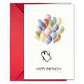 Cute penguin with balloons birthday card set including a vibrant red envelope - Penguin Illustration Style
