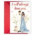 Detail der Aquarell-Hochzeitskarte mit I will always love you Text und rotem Umschlag - T020401245