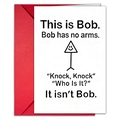 Minimalist white greeting card with a humorous line drawing and a red envelope set - No Arms Bob Humor Style(T020401264)