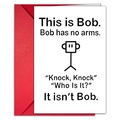 Flat lay of a minimalist stick figure greeting card with humorous text and red envelope - Minimalist Standing Stickman Bob Style(T020401265)