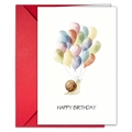 Snail with balloons watercolor birthday card with a vibrant red envelope - Snail Illustration Style