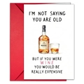 Detail view of birthday card with watercolor whisky illustration and red envelope - T020401253
