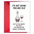 Detailed view of humor birthday card set featuring wine illustration and a red envelope - Watercolor Red Wine Bottle Illustration (T020401252)